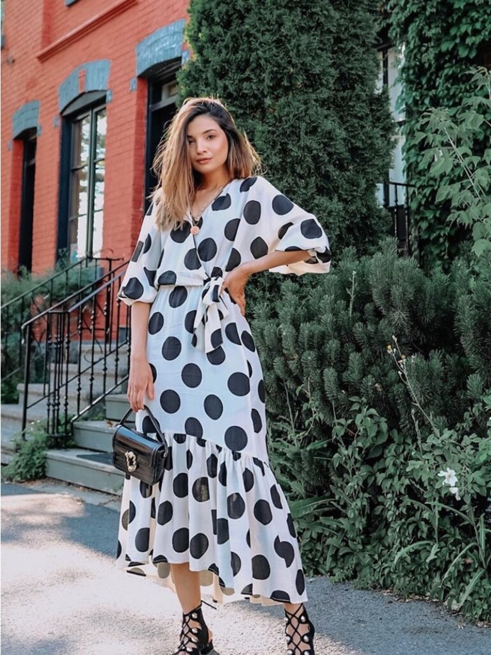 H&M White Maxi Dress with Black Polka Dots